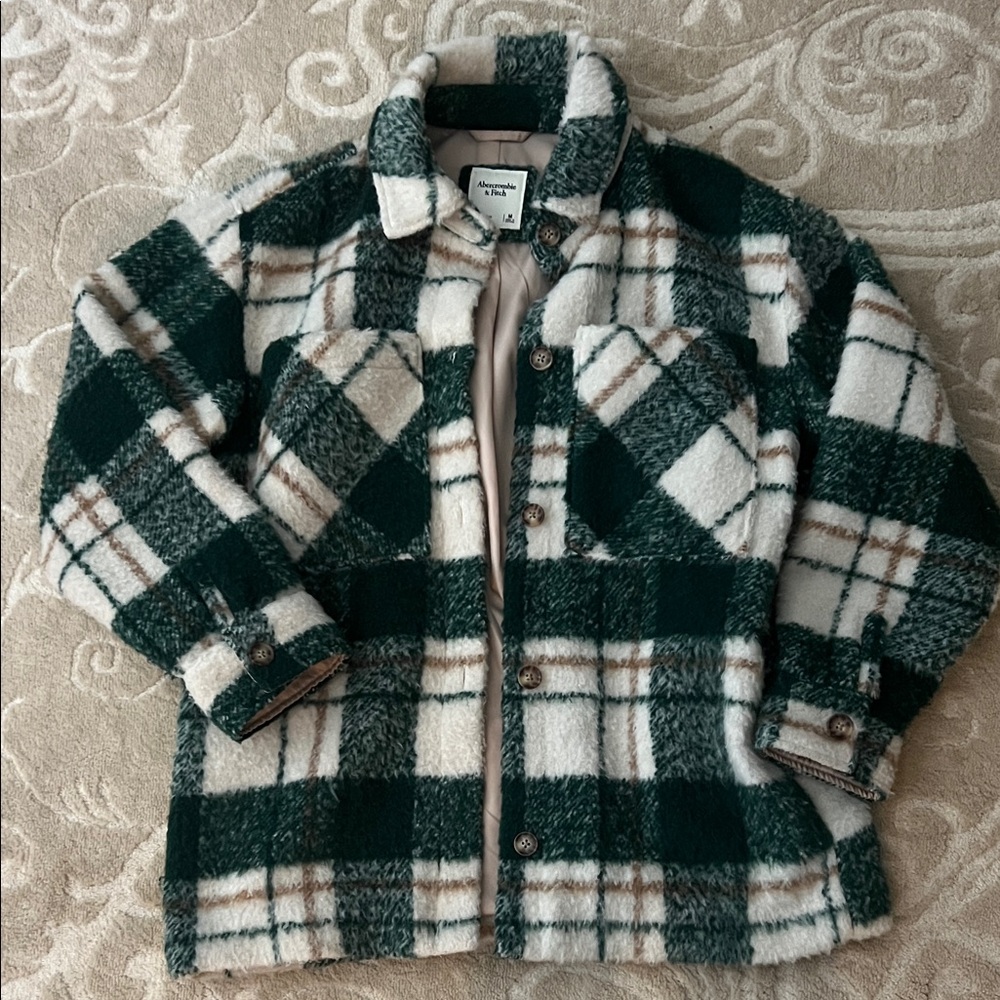 Donating soon!!! Abercrombie & Fitch Plaid Jacket in Green, White, and Brown